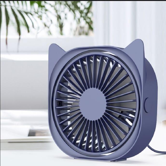 Mini Cat Ear USB Rechargeable Desk Fan – 360° Portable Cooling Fan Blue Pakistan