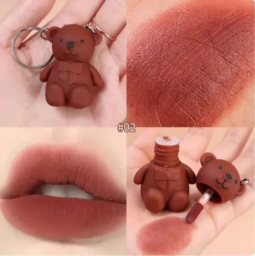 1PC Korean Bear Key Chain Matte Lipgloss Waterproof Long Lasting Lip Glaze for Women