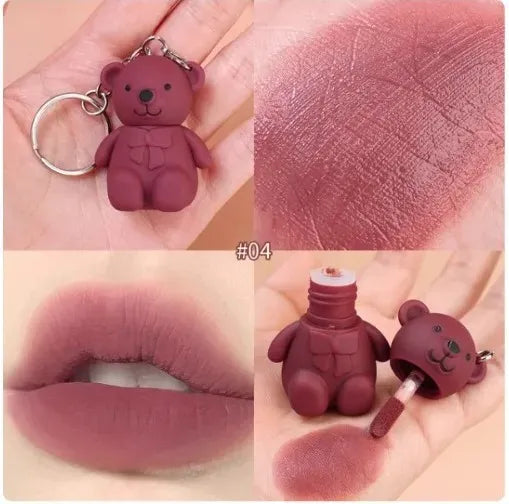 1PC Korean Bear Key Chain Matte Lipgloss Waterproof Long Lasting Lip Glaze for Women