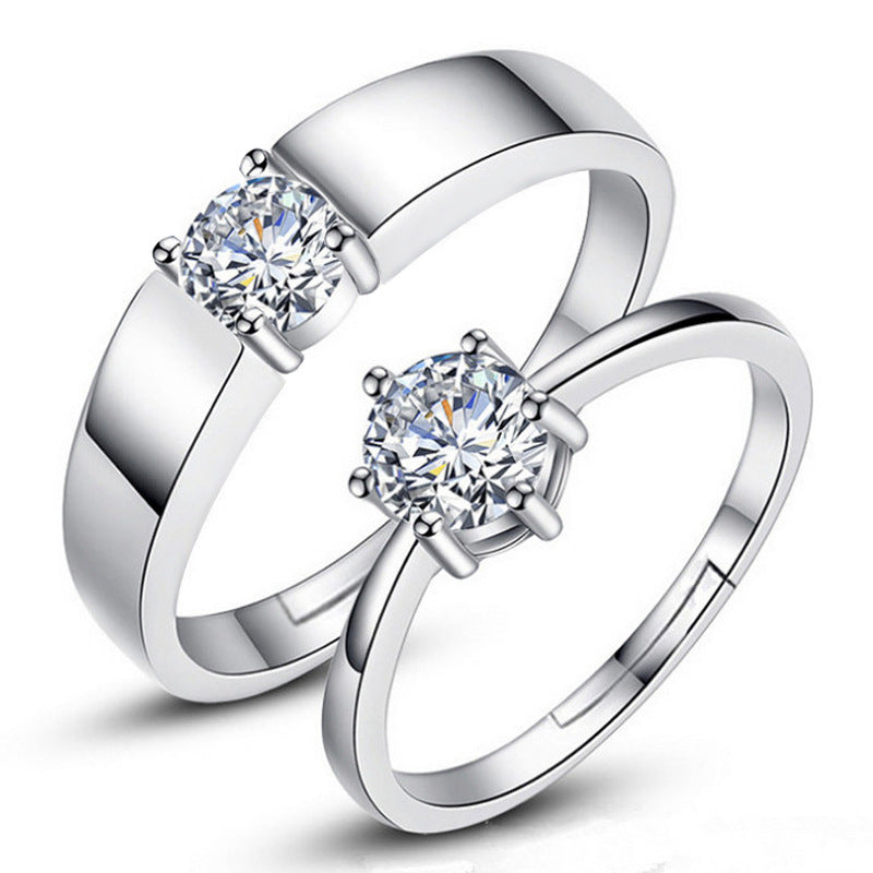 Korean Style Single Diamond Couple Wedding Silver Rings