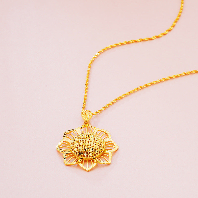 Gold Sunflower Pendant Necklace for Women – Retro Ethnic Jewelry Gift Pakistan