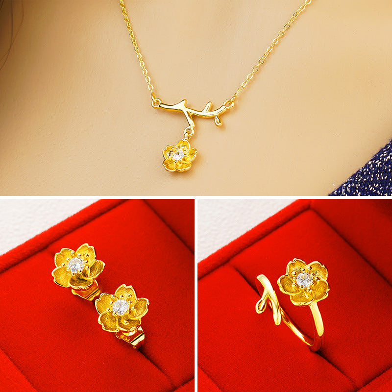 Gold Plated Daisy Jewelry Set for Women – Necklace, Ring & Earrings Gift Set Pakistan